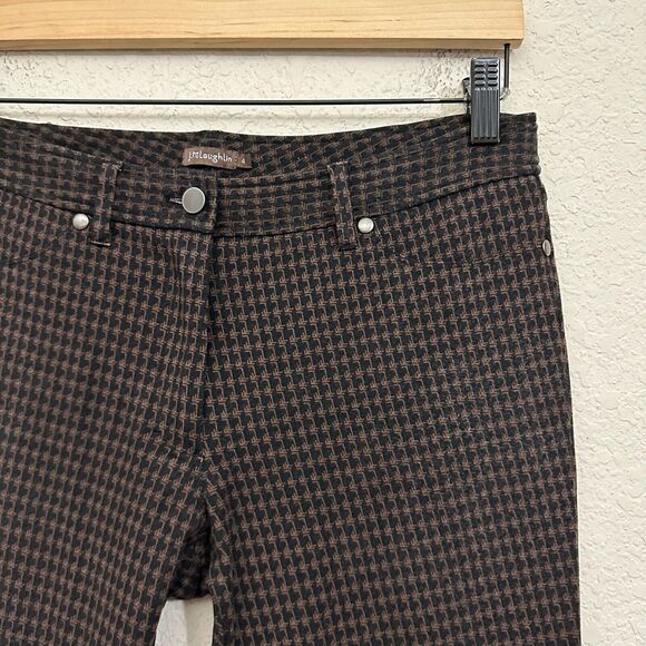 J. McLaughlin "Houndstooth" Ankle Dress Pants Skinny Stretch in Black Brown - Picture 3 of 14